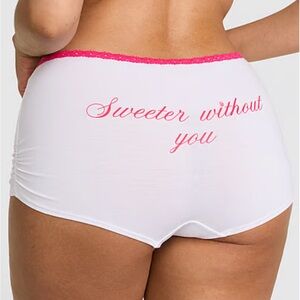 Pink Lace-Trim Cotton shorites  with 'Sweeter without you' Print